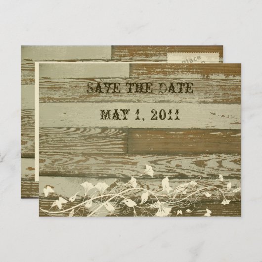 Oud hout Bewaar de datum Aankondigingskaart (Voorkant / Achterkant)