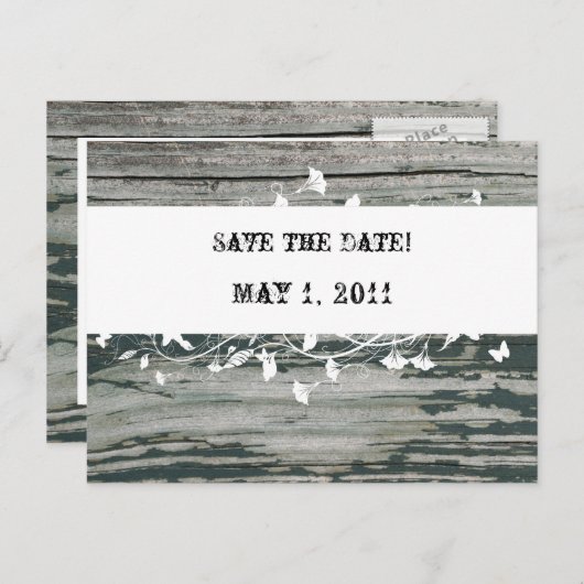  oud hout Bewaar de datum Aankondigingskaart (Voorkant / Achterkant)