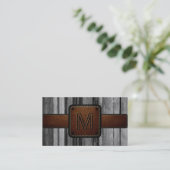 Oud Hout Bruin Leer Kijk Monogram Visitekaartje (Staand voorkant)