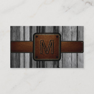 Oud Hout Bruin Leer Kijk Monogram Visitekaartje