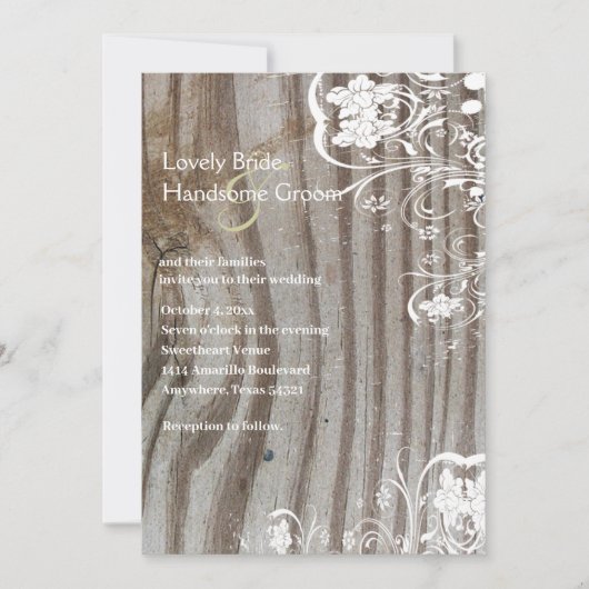 Oud hout en Shabby Lace bruiloft uitnodiging (Voorkant)