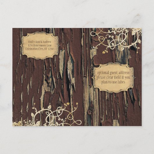 Oud Hout Land Chic Gold Vine Save the Date Aankondigingskaart (Achterkant)