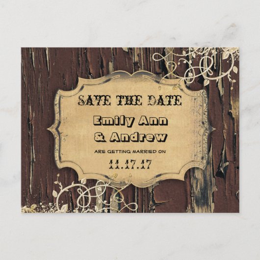 Oud Hout Land Chic Gold Vine Save the Date Aankondigingskaart (Voorkant)