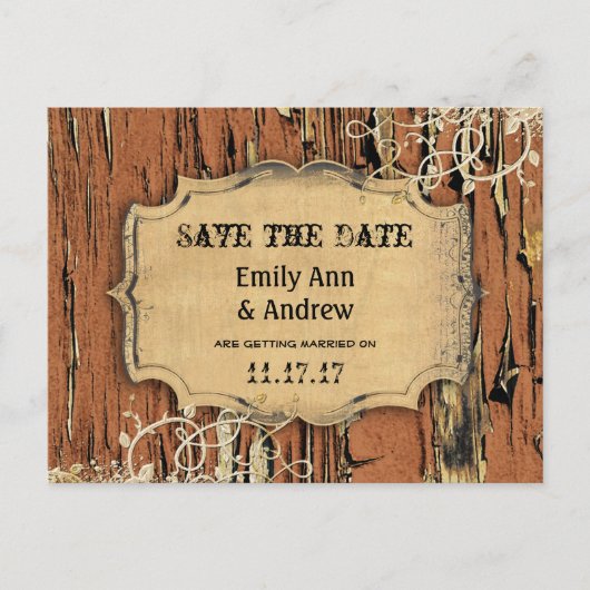 Oud Hout Land Chic Gold Vine Save the Date Aankondigingskaart (Voorkant)