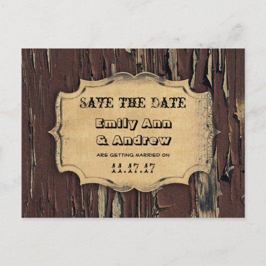 Oud Hout Land Chic Save the Date Aankondigingskaart (Voorkant)