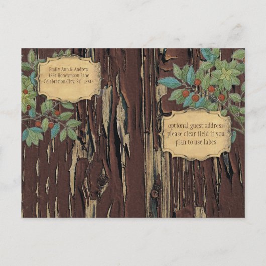 Oud Hout Land Chic Save the Date Aankondigingskaart (Achterkant)