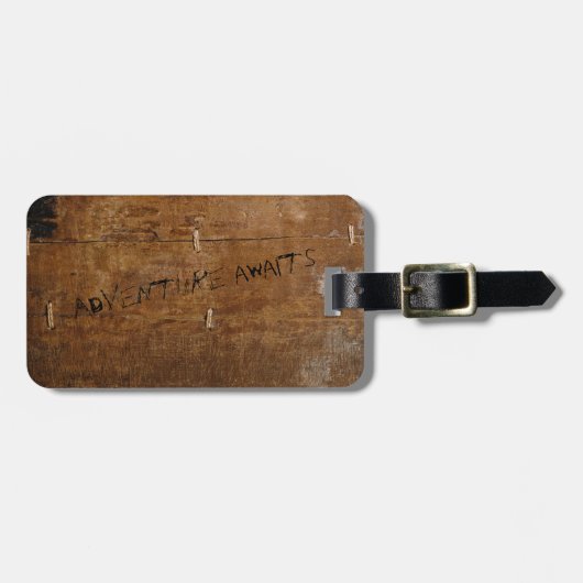 Oud Hout met (aanpasbare) Krastekst Bagagelabel (Voorkant horizontaal)