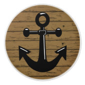 Oud hout met een anker keramische knop (Voorkant)