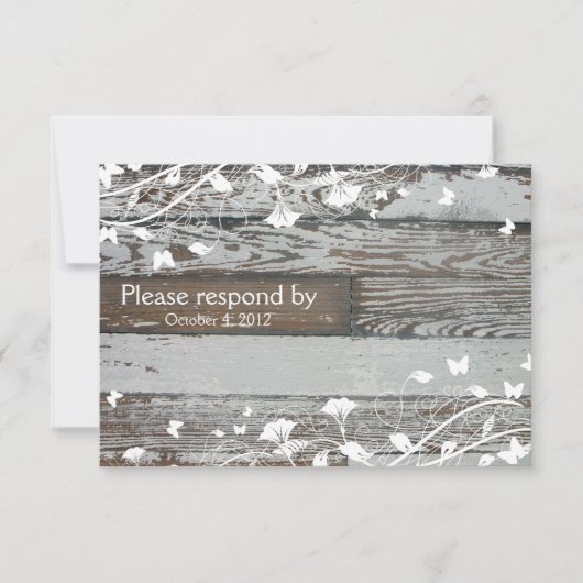 Oud hout RSVP met envelop-wit Kaartje (Voorkant)