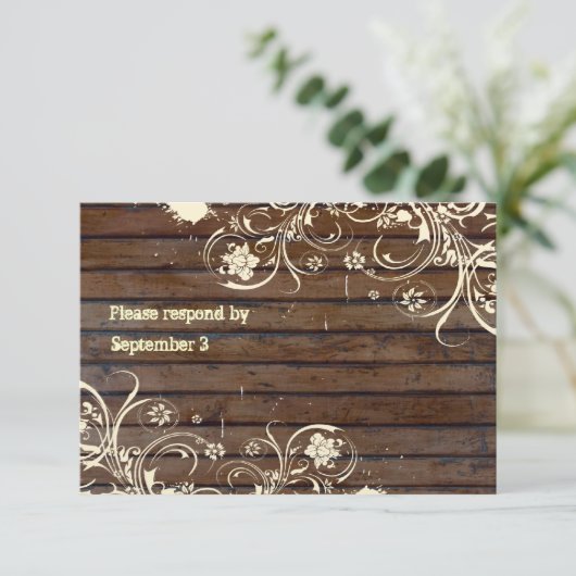 Oud hout Rsvp met enveloppen Kaartje (Staand voorkant)