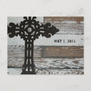 Oud hout, smeedijzeren kruis Save the Date Aankondigingskaart