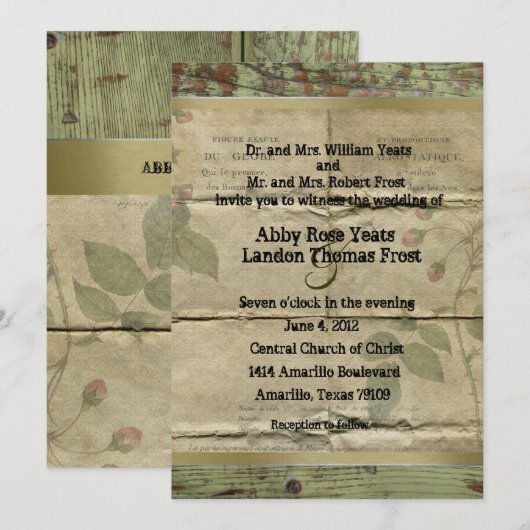 Oud hout,  uitvindingen van Franse papieren bruilo Kaart (Voorkant / Achterkant)