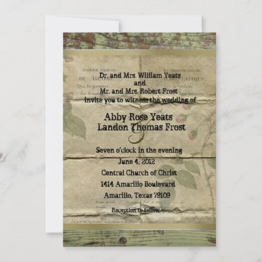 Oud hout,  uitvindingen van Franse papieren bruilo Kaart (Voorkant)