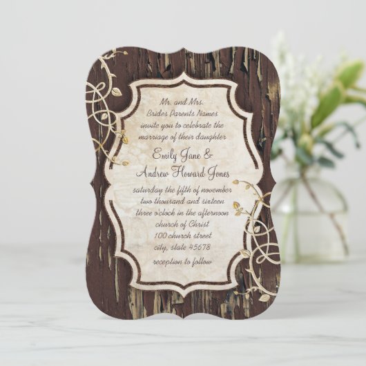  oud hout - weduwschap uitnodigen kaart (Staand voorkant)