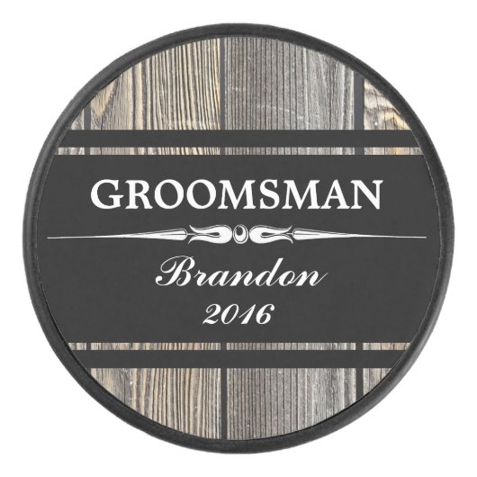 Oud hout zwarte GROOMSMAN Weddenschap Hockey Puck (Voorkant)