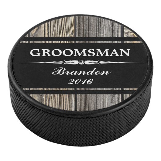 Oud hout zwarte GROOMSMAN Weddenschap Hockey Puck (3/4)