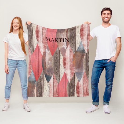 Oud houten patroon rustiek gepersonaliseerd fleece deken (In situ)