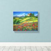 Oud huis in de buurt van poppy veld. Stretched Can Canvas Afdruk (Insitu (Houten vloer))