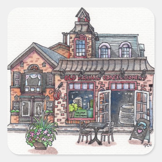 Oud huis in de stad vierkante sticker (Voorkant)