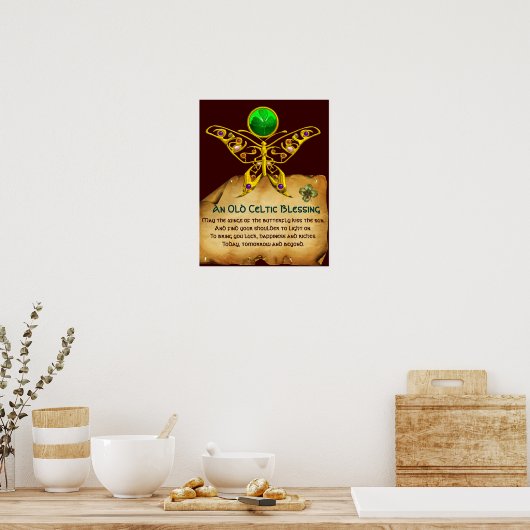 Oud Iers "Blessing Parchment with Gold Butterfly" Poster (Keuken)
