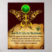Oud Iers "Blessing Parchment with Gold Butterfly" Poster (Voorkant)