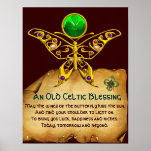 Oud Iers "Blessing Parchment with Gold Butterfly" Poster