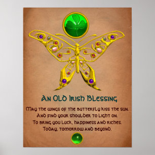 Oud Iers "Blessing Parchment with Gold Butterfly" Poster