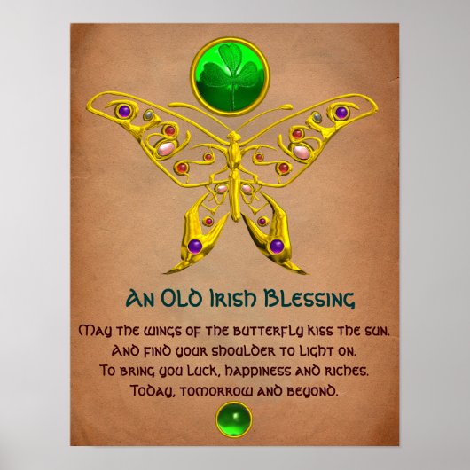 Oud Iers "Blessing Parchment with Gold Butterfly" Poster (Voorkant)