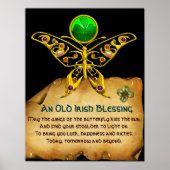 Oud Iers "Blessing Parchment with Gold Butterfly" Poster (Voorkant)
