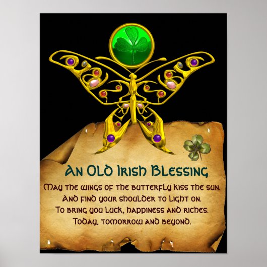 Oud Iers "Blessing Parchment with Gold Butterfly" Poster (Voorkant)
