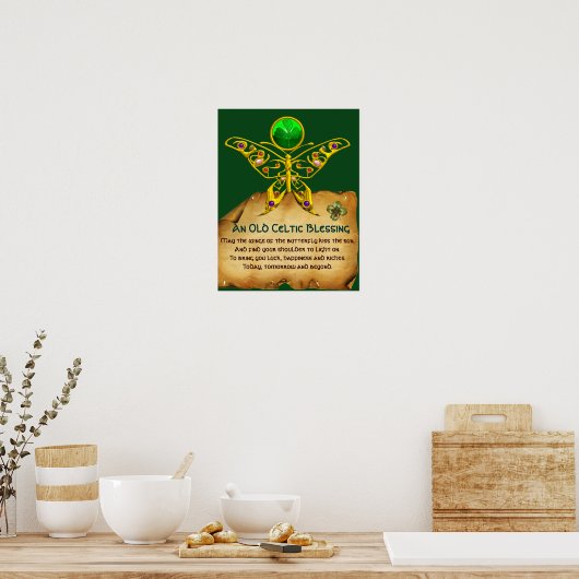 Oud Iers "Blessing Parchment with Gold Butterfly" Poster (Keuken)