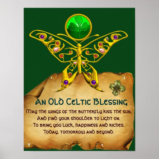 Oud Iers "Blessing Parchment with Gold Butterfly" Poster (Voorkant)