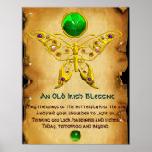 Oud Iers "Blessing Parchment with Gold Butterfly" Poster (Voorkant)