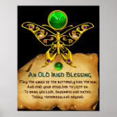 Oud Iers "Blessing Parchment with Gold Butterfly" Poster (Voorkant)