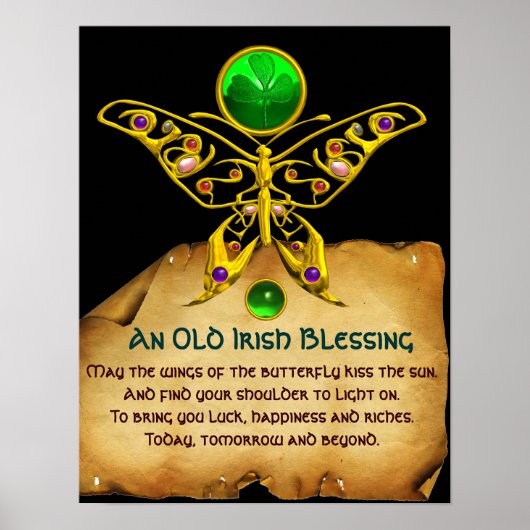 Oud Iers "Blessing Parchment with Gold Butterfly" Poster (Voorkant)