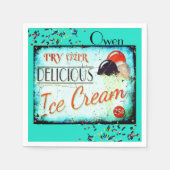 Oud ijszaak bord turquoise wit servetten (Voorkant)