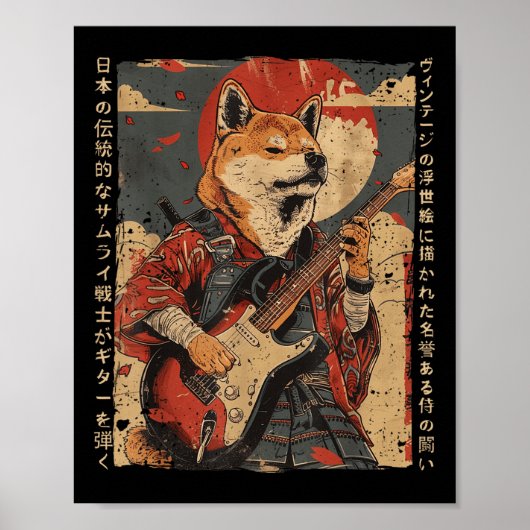 Oud Japans kunstwerk Samurai hond speelt de uitver Poster (Voorkant)