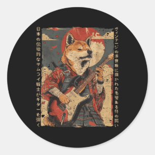 Oud Japans kunstwerk Samurai hond speelt de uitver Ronde Sticker