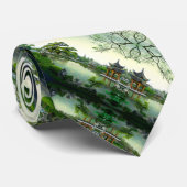 Oud Japans Samoerai Satijn landschap patroon Stropdas (Opgerold)