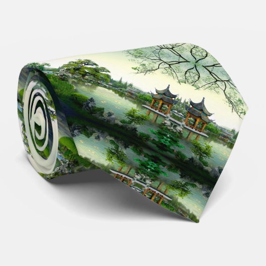 Oud Japans Samoerai Satijn landschap patroon Stropdas (Opgerold)