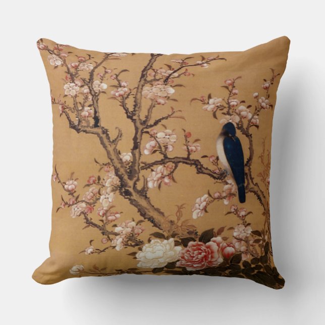  oud Japans schilderen van een vogel op een boom Kussen (Voorkant)