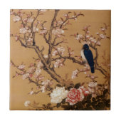 oud Japans schilderen van een vogel op een boom Tegeltje (Voorkant)