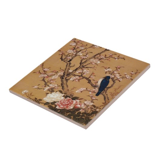 oud Japans schilderen van een vogel op een boom Tegeltje (Zijkant)