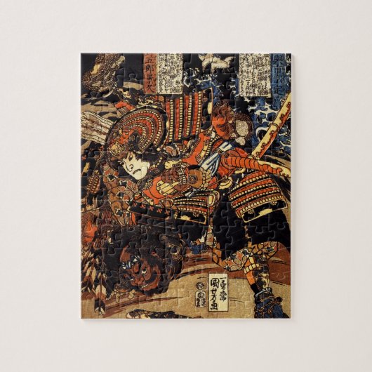 Oud Japans schilderen van Samurai Fighting c.1800s Legpuzzel (Verticaal)