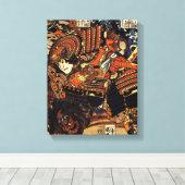 Oud Japans Schilderij van Samurai Vechten c.1800s Canvas Afdruk (Insitu (Houten vloer))