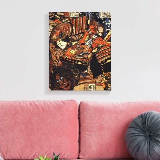 Oud Japans Schilderij van Samurai Vechten c.1800s Canvas Afdruk (Insitu (Woonkamer))