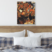 Oud Japans Schilderij van Samurai Vechten c.1800s Canvas Afdruk (Insitu (Slaapkamer))