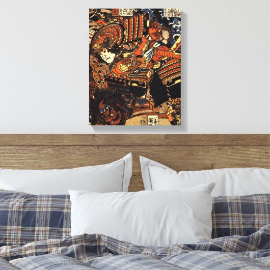 Oud Japans Schilderij van Samurai Vechten c.1800s Canvas Afdruk (Insitu (Slaapkamer))