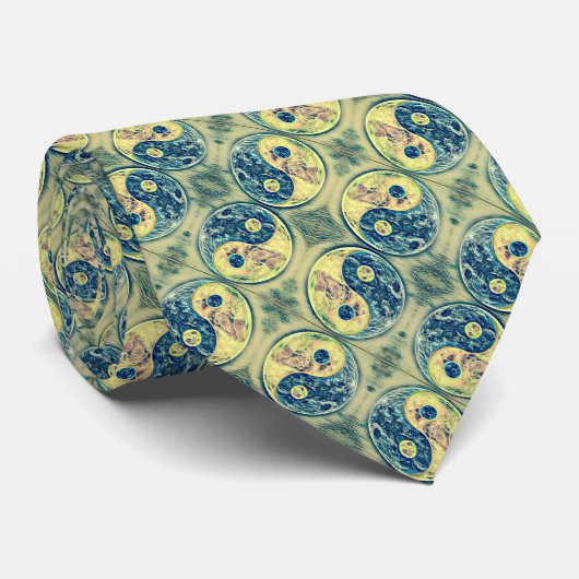 Oud Japans Yin Yang Symbool Wave Artisan Stropdas (Opgerold)