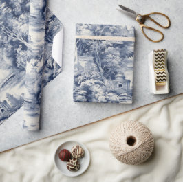 Oud Kasteel Modern Blauw Toile de Jouy patroon Cadeaupapier